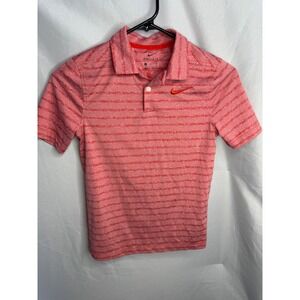 Nike Boys Dri-FIT Polo Shirt Red White Striped Golf Top Size Small S